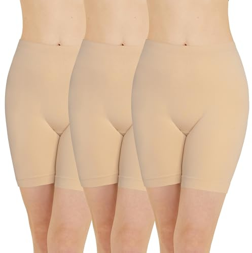 POPKOK Womens Slip Shorts for Under Dresses High Waisted Smooth Anti Chafing Panties Yoga Biker Shorts 3 Pack