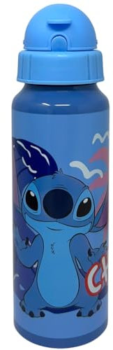 CARTOON Bouteille d'eau en aluminium avec paille bouteille 550 ml accessoire enfant (Stitch, bleu ciel)