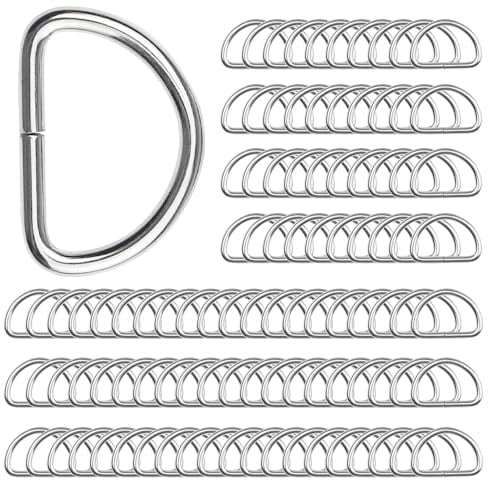 FONHREW 100 PCS Metall D Ring Halbringe D Ringe 25mm D-Ring Taschenzubehör Geeignet für Halsketten, Verschlüsse, Riemen, Handtaschen, Gürtel, Rucksäcke und handgefertigte Accessoires(Silber)