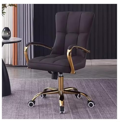Bürostuhl – bequemes Leder mit verstellbarer Höhe, Dreh-Design, Armlehnen, elegante goldene Beine für Schreibtisch, Arbeitszimmer oder Wohnzimmer