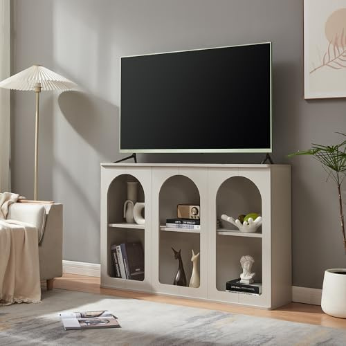 [en.casa] Sideboard Trorhun Kommode mit 6 Fächern offen Mehrzweckschrank 120 x 30 x 80 cm Wohnzimmerschrank Buffetschrank Grau