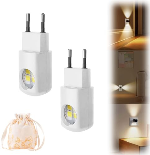 LED Wall Socket Night Light, LED Night Light Plug-in Wall Outlet Light, 360° Mini Smart LEDs Walls Socket Nightlight with Auto-Dimmer for Bedroom Bathroom Stairs Hallway (White(White Light),2pc)
