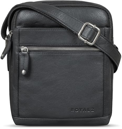 ROYALZ Franklin Smarte Echtleder Umhängetasche Herren klein - kompakte Männer Ledertasche viele Fächer - Mini Schultertasche aus Leder im modernen Vintage Look;Farbe:Schwarz
