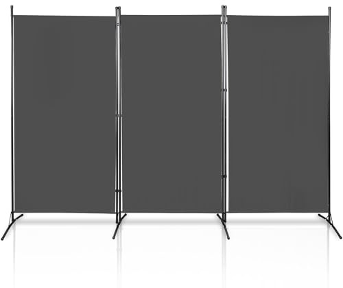 Monucep Paravent Raumteiler 3 Teilig klappbar, Freistehend Trennwand Paravent,Umkleide Sichtschutz Wand Raumtrenner,Stellwand für innen Outdoor Garten Büros Terrasse,260 x 180cm,Dunkelgrau