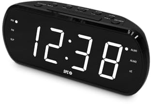 SPC FRODI View - Radiowecker mit Display, XL-Ziffern, 2 Alarme | Netzbetrieb, 9-Min.-Snooze, Dimmer bis aus, FM-Radio und USB-Anschluss
