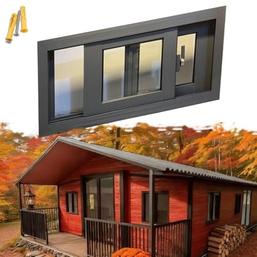 ZIUSFAC Keller Schuppenfenster Ersatzfenster Mit Fliegengitter Schiebefenster 60 70 90 100cm Kellerfenster Kleine Haushaltsfenster Rahmen Aus Aluminiumlegierung(Gray,(WxH) 75x45cm/30x18)