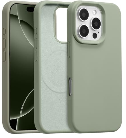 UCASONG Magnetic Liquid Silicone Case for iPhone 16 Pro Max, Copper Green | 6.9Inch, Compatible with MagSafe, Cute Plain Solid Color Slim Case, Soft Smooth Matte Shockproof Protective Cover