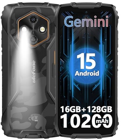 Ulefone RugKing 4 Pro Cellulare, 10200mAh Batteria AI Telefono Impermeabile 48MP+8MP 16GB+128GB/SD-2TB, Android 15 Octa-Core Rugged Smartphone 6.56 120Hz/120LM Super Torcia/3-Slots/OTG/NFC/GPS Nero