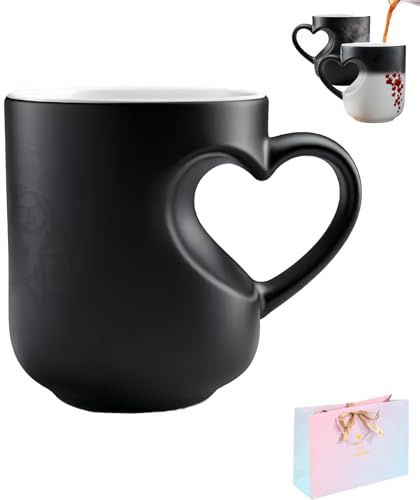 Magic Love Reveal Mug, Heart-Shaped Color Changing Magic Ceramic Mug, Thermochromic Red Heart Patterncolor Changing Cup, Romantic Novelty Gift for GF, Wife, BF (1pc)