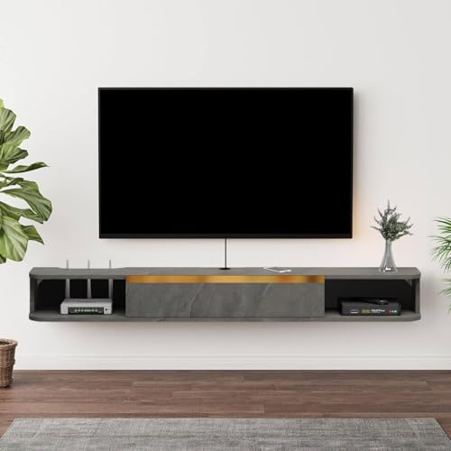 ZXLIHS Meuble TV Flottant, Console multimédia TV pour Centre de Divertissement Mural, éères flottantes avec Porte, Meuble TV Flottant, Grand Banc TV de Rangement pour Salon (Gris foncé, 140 cm)