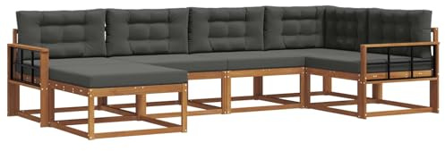 vidaXL Outdoor-Sofagarnitur mit Kissen 6 pcs Natur und Anthrazit, Modernes Outdoor-Sofa, Langlebiges Patio-Sofa, Lounge-Sitzgelegenheit für den Garten, Poolside Couch, Gartenmöbel, Modulares Set