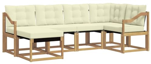 vidaXL Outdoor-Sofagarnitur mit Kissen 6 pcs Weiß und Creme, Moderne Outdoor-Sofa-Sitzgruppe, stylische Gartenmöbel, robuste Terrassenmöbel, Bequeme Lounge für den Garten