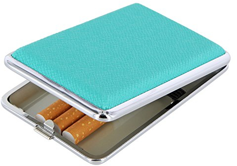 Boîte à cigarettes en cuir synthétique et acier inoxydable pour homme et femme, Turquoise., Türkis