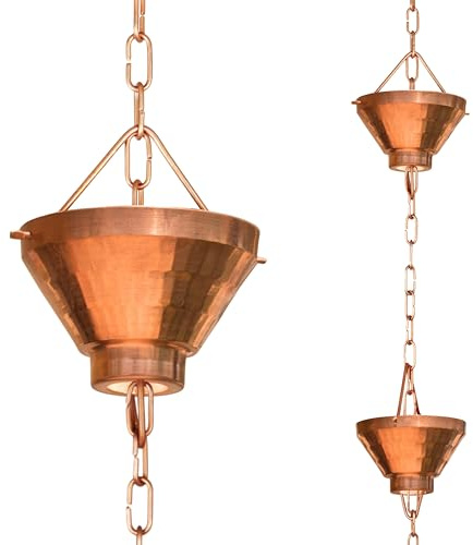 Monarch Rain Chains Reine Kupfer Siam Regenkette, 2,6m Dekorative Regenfangkette für Dachrinnen, Große Regenketten für Außen, Regenrinne Ersatz Fallrohr