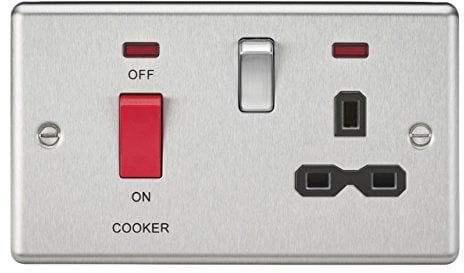 KNIGHTSBRIDGE CL83BC 45A DP Cooker 13A Switched Socket with Neons & Black Insert-Rounded Edge Brushed Chrome