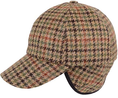 SNUGRUGS Herren Baseballkappe aus 100 % Wolle/Tweed mit herunterklappbaren Ohrenklappen Gr. X-Large, braun kariert