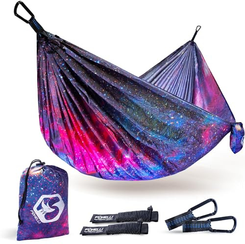 Foxelli Camping Hammock – Lightweight Parachute Nylon Portable Hammock with Tree Ropes and Carabiners, Perfect for Outdoors, Backpacking, Hiking, Camping, Travel, Beach, Backyard & Garden