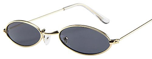 Huhu833 Mode Unisex Retro kleine ovale Sonnenbrille Metallrahmen Shades Eyewear Reise Sonnenbrille (Grau)