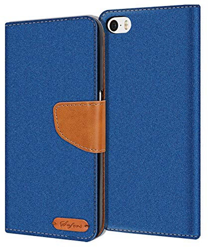 Verco für iPhone 4S Hülle, Schutzhülle für Apple iPhone 4 Tasche Denim Textil Book Case Flip Case Klapphülle, Blau