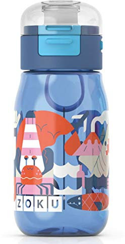 Zoku Flip Gulp Kids Bottle - Royal, 465ml / Reusable BPA Free Eco Friendly Plastic Children Child Boy Girl Infant Junior School Cool Water Juice Flask Sipper Cup Safe Drink Non Leak Spill Hydration