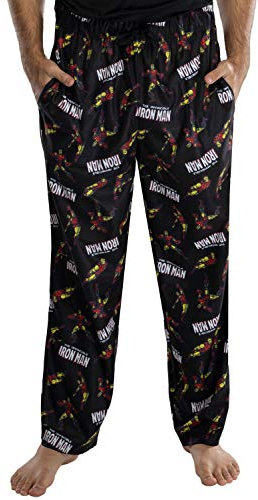 Marvel Men's Iron Man Retro Comic Allover Print Loungewear Pajama Pants (3XL) Black