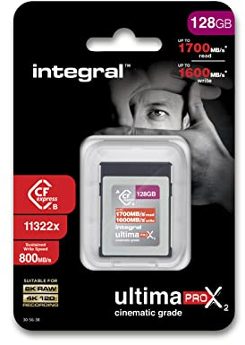 Integral 128GB CFexpress Memory Card Type B 2.0 8K RAW and 4K 120 FPS 1700MB/s Read 1600MB/s Write Speed Designed for the Cinematographer and Professional Photographer