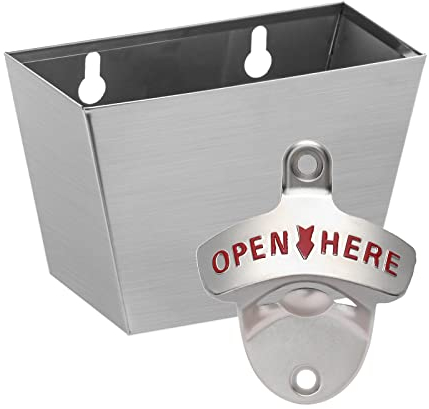 Luwanburg Outdoor Beer Cap Opener Wall Mounted Bottle Opener with Cap Catcher Stainless Steel (Matte Silver)