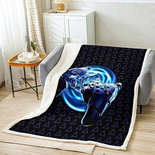 Loussiesd Spiele Wohndecke Modern Spieler Kuscheldecke für Kinder Jungen Video Spiele Gamepad Decke 150x200cm Spiel Geometrische Muster Dekor Schlafzimmer Kollektion Flanell Fleecedecke