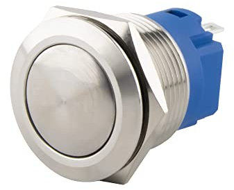 SeKi Edelstahl Drucktaster Ø19mm tastend gewölbter Kopfform Lötösen / Flachstecker 0,5x2,8 Anschluss; Klingeltaster