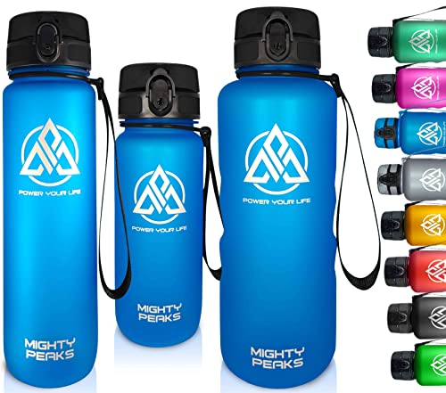 MIGHTY PEAKS Gourde + infuseur à fruits – Léger, stable – Pour boissons gazeuses – Sans BPA – 350ml 500ml 650ml 1l 1,5l – Bouteille d'eau pour le fitness, l'extérieur, le vélo, les enfants anti-fuite