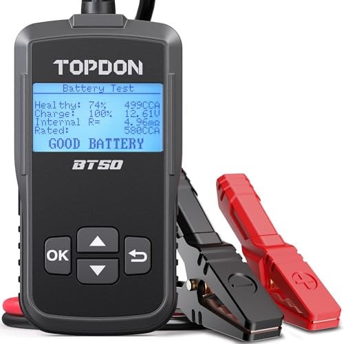 Car Battery Tester 12V, TOPDON BT50, Automotive 100-2000 CCA Battery Load Tester Cranking and Charging System Auto Test Scan Tool Digital Battery Alternator Analyzer (Upgraded Version of AB101)