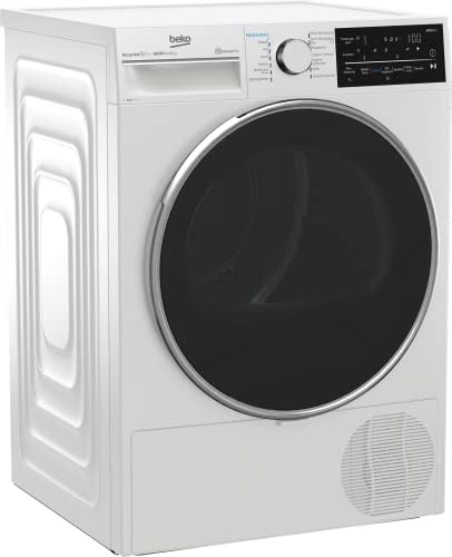 Beko bPRO 500 B5T62243W Tumble Dryer 8 kg, Front Loading Heat Pump Dryer, Suitable for Allergy Sufferers, 14 Programmes, IronFinish, Digital Display, Bluetooth & WiFi, White [Energy Class A+++]