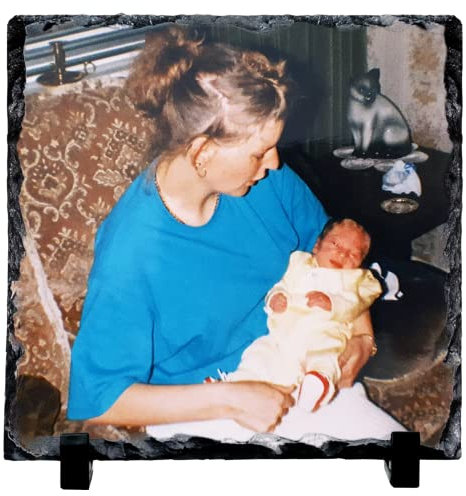 Mystery Pins Personalised Square Rock Slate – Custom Photo Stone Plaque with Stand – 20cm Decorative Natural Slate – Unique Gift for Birthdays, Anniversaries, Memorials & Home Decor