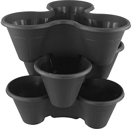 AGP ADVANCED GLOBAL PRODUCTIONS Strawberry Planters Stackable Garden Vertical Outdoor Plant Pot Flower Herbs Box (3 x Black)