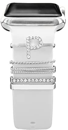 Anillos Decorativos de Diamantes Loops Compatibles con Apple Watch Bandas 38mm 40mm 41mm 42mm 44mm 45mm 49mm, Watch Correa Metal Charms Accesorios para iWatch Series 8 7 6 5 4 3 2 1 SE Ultra,Letra P