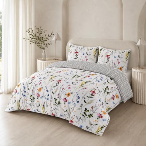 SeventhStitch Printed Duvet Cover Set 3 Piece, 100% Cotton Percale 200 Thread Count Reversible Quilt Covers White | Black | Charcoal Grey | Bedding Sets Double King Super King Size (King)