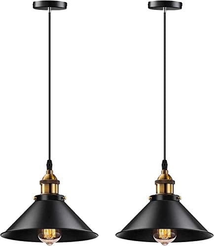 Black Battery Operated Pendant Light Not-Hardwired Fixtures Set of 2,Battery Powered Pendant Lamp with Remote Control Dimmable Lighting,Hanging Ceiling Light(Included Bulb and Charging Cable)