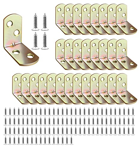 30 Pièces Equerres Metal 30x30x18mm, Équerre de Fixation Renforcée 90 Degrés avec Vis, Equerre Charpente pour Bois, Étagère, Table, Armoire