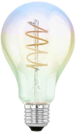 EGLO Dimmbare E27 LED Lampe farbig, Spiral Glühbirne bunt schimmernd | Leuchtmittel Regenbogen, 4 Watt, 200 Lumen, warmweiß, 2000k, Edison Birne A75, Ø 7,5 cm