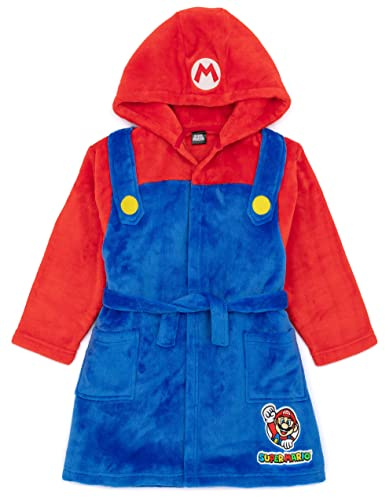 Super Mario Dressing Gown Kids | Boys Girls Character Blue Red Pyjamas Bathrobe | Arcade Game Nightgown