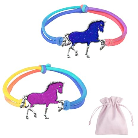 Sugeru®Neues Design Pferde Mädchen Geschenk, 2stk Stimmungs Armband Mädchen(Temperatur VerfäRbung) mit 1stk Schmuckbeutel,Mitgebsel Kindergeburtstag Geschenke für Mädchen,Freundschaftsarmband
