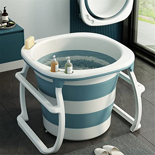 Baignoire portable pour adulte autonome - Entretien efficace de la température - Baignoire pliable en gel de silice pour bain chaud ou froid à la maison et à l'extérieur - Bleu, M