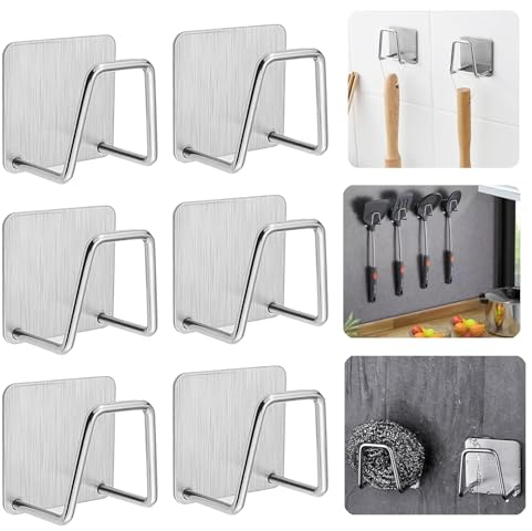 6 PZS Soporte para Estropajos Autoadhesivo Soporte de Esponja de Cocina Porta Estropajos de Acero Inoxidable Gancho Adhesivo Organizador,soporte esponja fregadero,para Fregadero Accesorios de Cocina