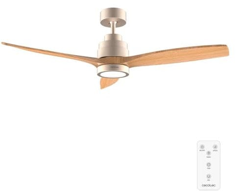 Cecotec Ventilatore da Soffitto con Luce EnergySilence Aero 5295 GoldWhite. 40 W, Diametro 132 cm, Lampada a LED, Telecomando, 6 Velocità, Timer Fino a 8 Ore, 3 Pale, Estate/Inverno
