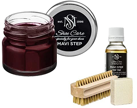 MAVI STEP Kit d'entretien pour chaussures en daim et nubuck Aurora - Kit d'entretien de luxe pour chaussures - 111 Bordeaux
