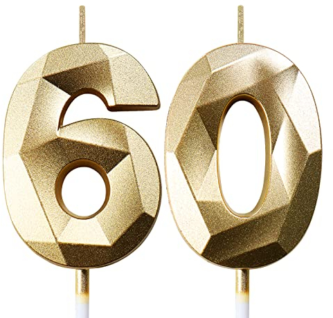 Deratta 60th Birthday Candles for Cakes Number Candles Gold Cake Candles for Anniversary Birthday Party Decorations Cake Toppers 60th Birthday Cake Candles