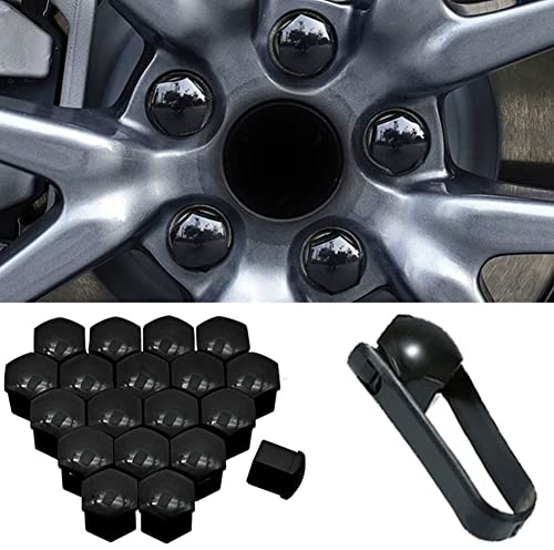 LUYAJYI Wheel Nut Caps for Volvo V90,Outdoor Decoration Protective Screws Rims with Removal Tool,Q-Black-19mm
