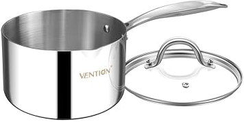 VENTION Casserole Induction avec Bec Verseur 14 cm, Casserole Inox 1 Litre (Acier Inoxydable 3 Couches)