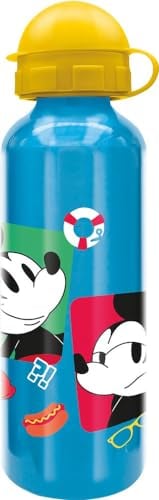 Disney Borraccia azzurra per bambini in alluminio Mickey Mouse Topolino 530 ml con beccuccio e tappo di sicurezza