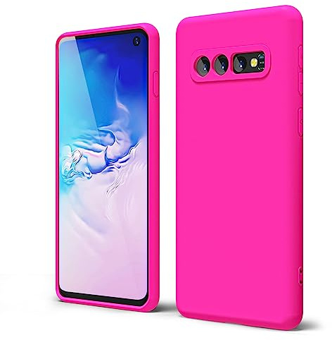 oakxco für Samsung Galaxy S10 Silikon Case mit Kameraschutz, Ultra Dünn Bunt Handyhülle Mädchen, Einfarbig Handy Hülle Slim Schutzhülle, Matt TPU Weich Gummi Glatt Silikonhülle Bumper, Neon Pink